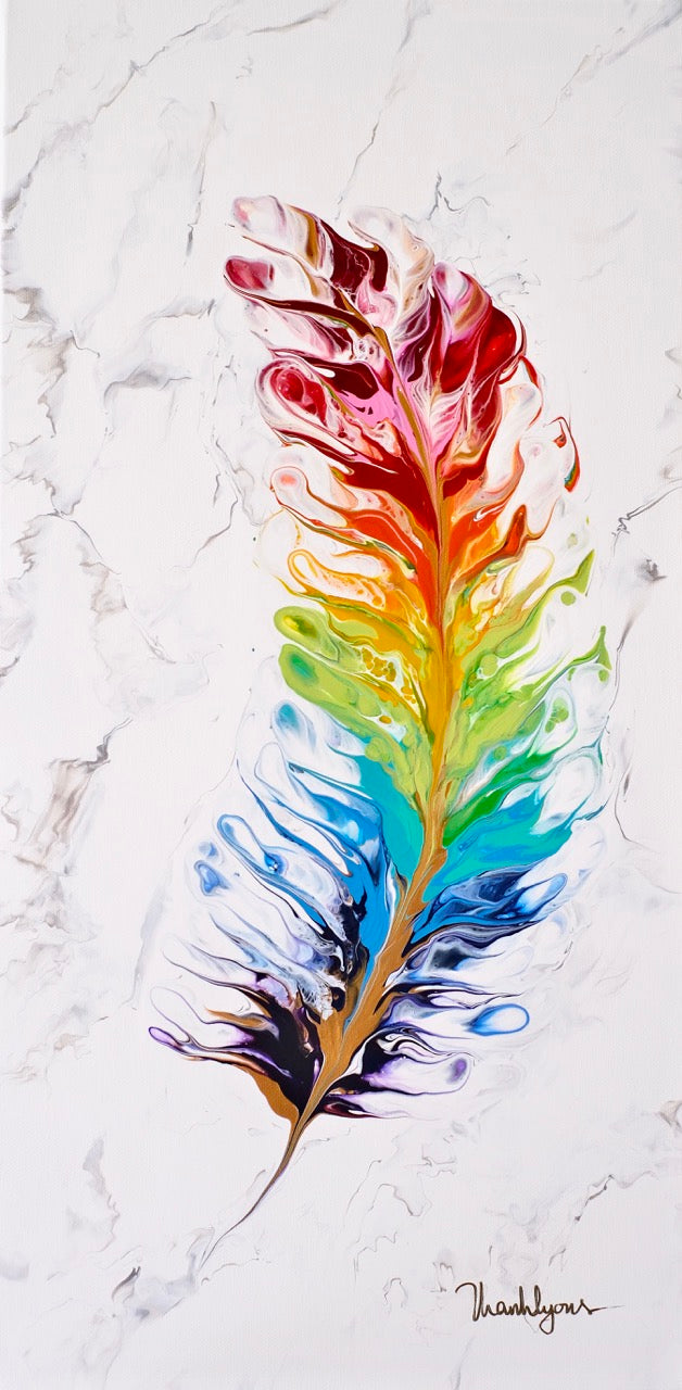 Marble Rainbow Feather Duo |2 painting set | 30 x 60 cm image 2