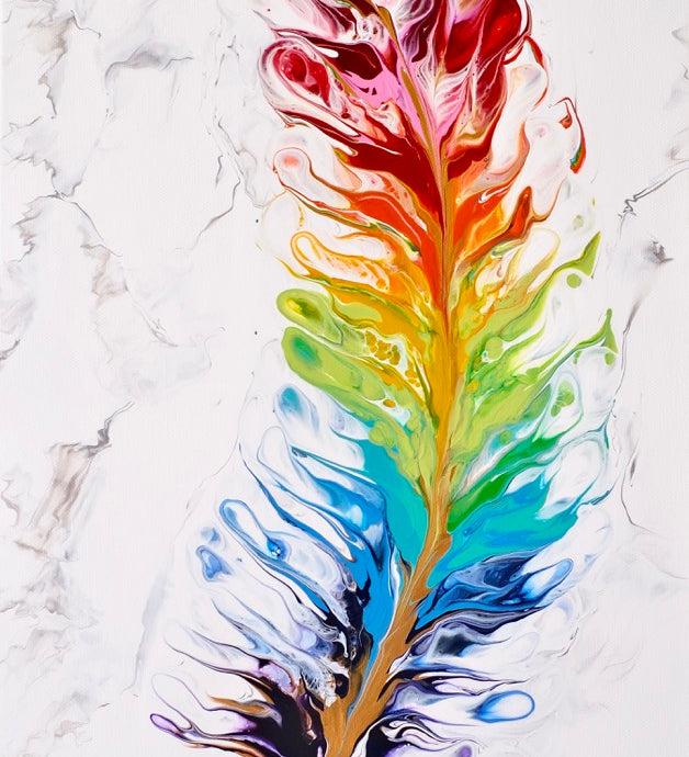 Marble Rainbow Feather Duo |2 painting set | 30 x 60 cm image 2