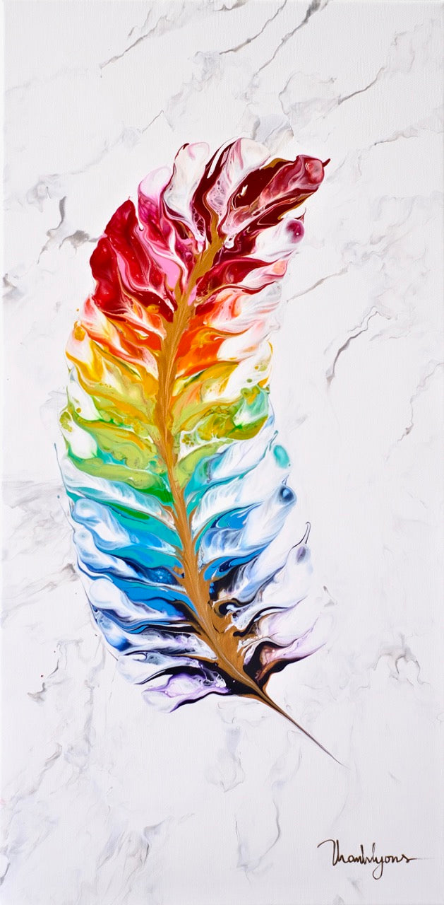 Marble Rainbow Feather Duo |2 painting set | 30 x 60 cm image 1