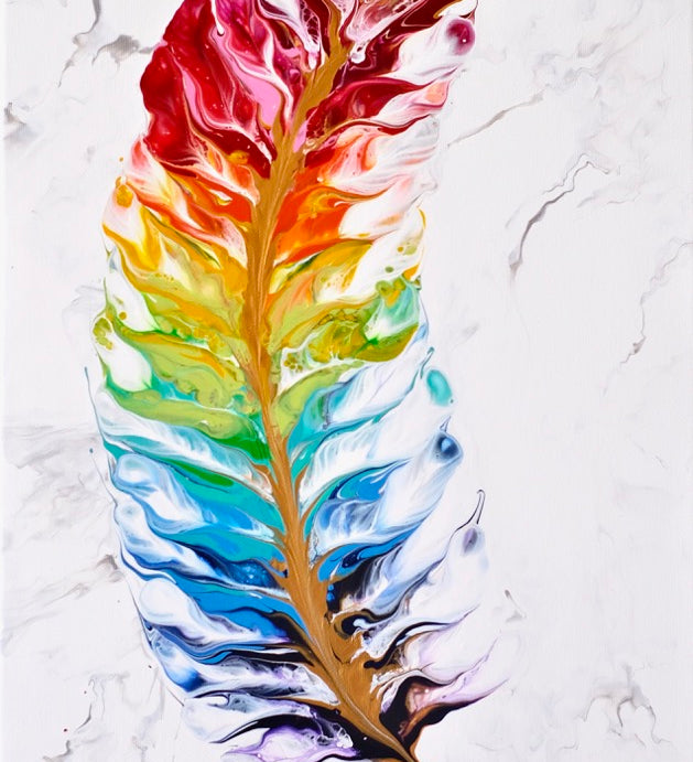 Marble Rainbow Feather Duo |2 painting set | 30 x 60 cm image 1