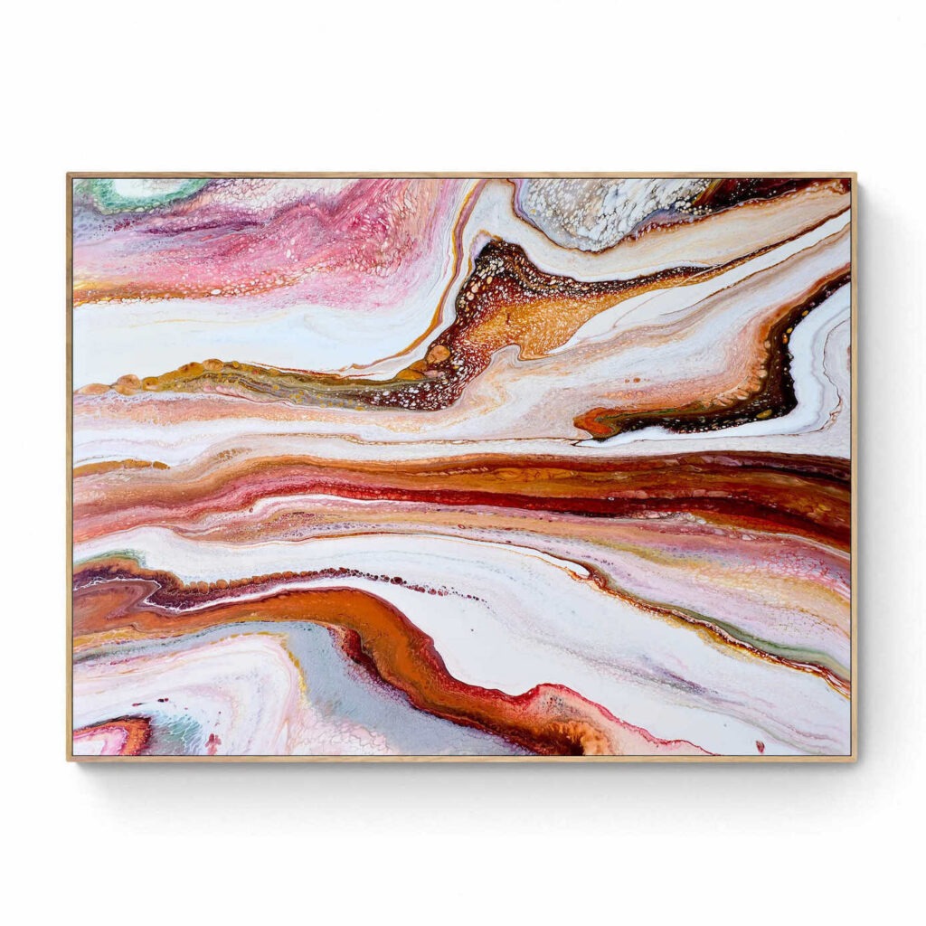 An abstract painting of Morning Delight (95 x 125 cm, framed in Tassie oak) marble. Abstract Art by Thanh Lyons