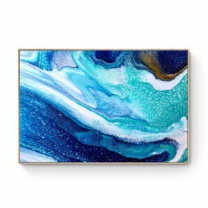 A Marine Wonder abstract painting on a raw oak frame. Abstract Art by Thanh Lyons