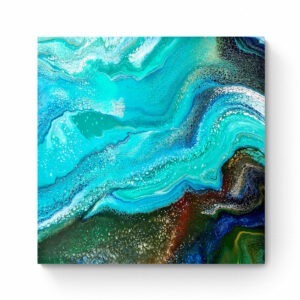 A Symphony of the Sea (101 x 101 cm) - Framed in oak abstract painting on a white background. Abstract Art by Thanh Lyons