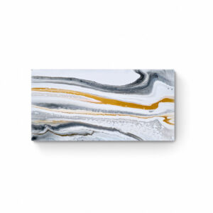 Luna Reflections wall art featuring an abstract design with swirling gray, white, and gold lines on a white background. Abstract Art by Thanh Lyons