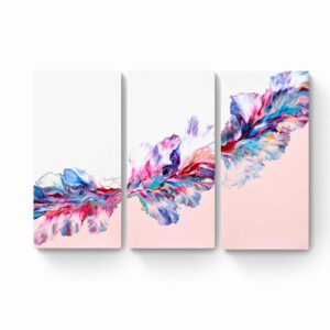 Three-panel Dancing Dream triptych featuring abstract, fluid art designs with vibrant shades of blue, pink, and white on a clean, minimalistic background. Abstract Art by Thanh Lyons