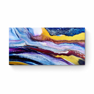 Sea of Stars (60 x 120 cm) art piece, with swirling patterns of blue, purple, gold, and white. Abstract Art by Thanh Lyons