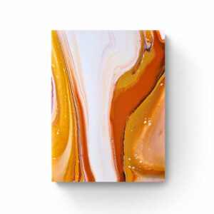 An abstract painting with wavy patterns in shades of white, orange, and yellow on a rectangular canvas against a white background, Magic Sands 1 (30 x 40 cm). Abstract Art by Thanh Lyons