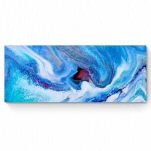 Drifting Blue" encapsulates the essence of ocean waves with its swirling patterns of blue, white, and red on a 61 x 153 cm rectangular canvas. This striking abstract painting invites viewers to delve into its dynamic artwork dimensions, providing a captivating visual journey. Abstract Art by Thanh Lyons